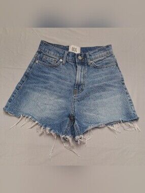 BDG Light Blue High-Rise Frayed Hem Denim Shorts